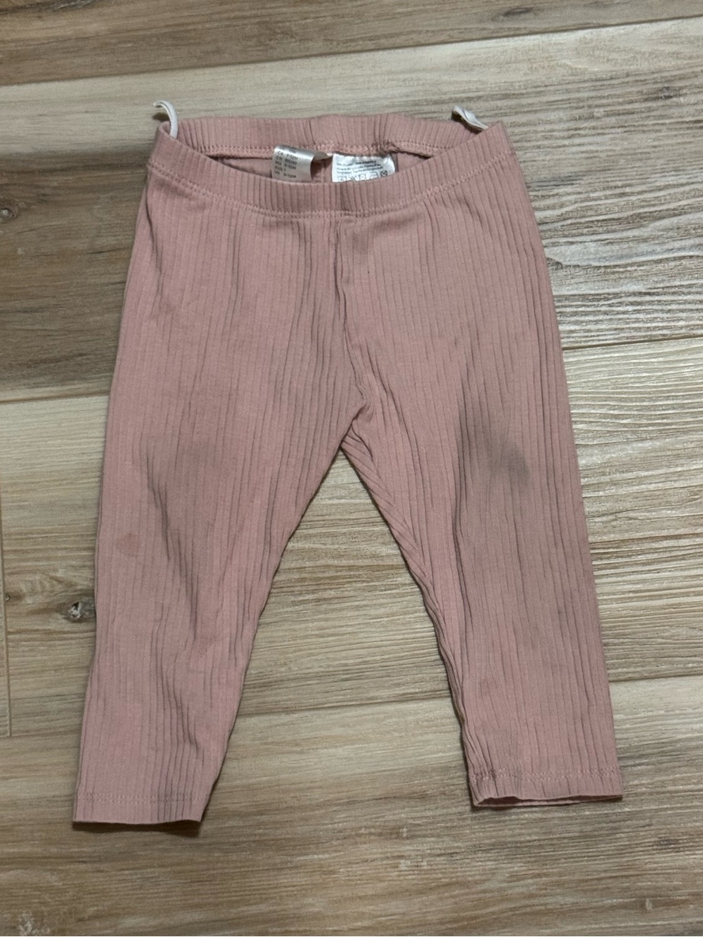 H&M Organic Cotton Dusty Pink Ribbed Baby Leggings Pants 12M STAINED